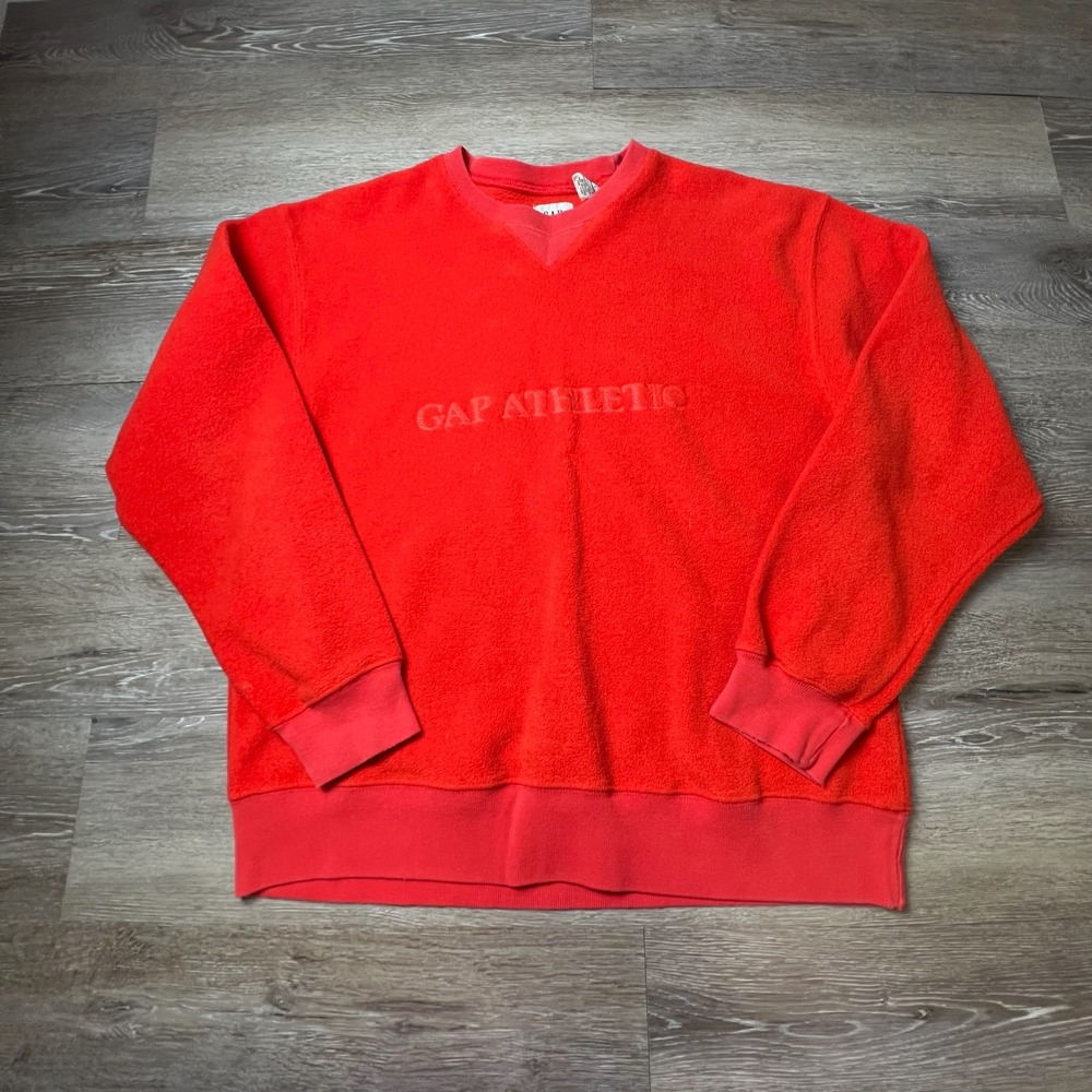 Gap Athletic Fleece Sweatshirt Mens S Red Vintage Crew Neck Pullover Embroidered